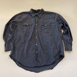Wrangler Denim Shirt Western Pearl Snap Blue Jean Shirt Cowboy‎ Long Sleeve XXL